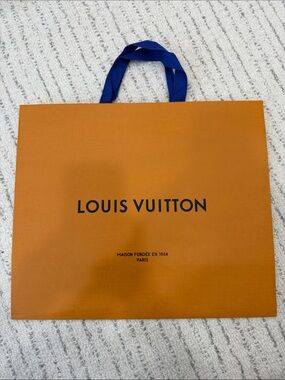 Louis Vuitton Orange Gift Bag with Blue Ribbon Handles